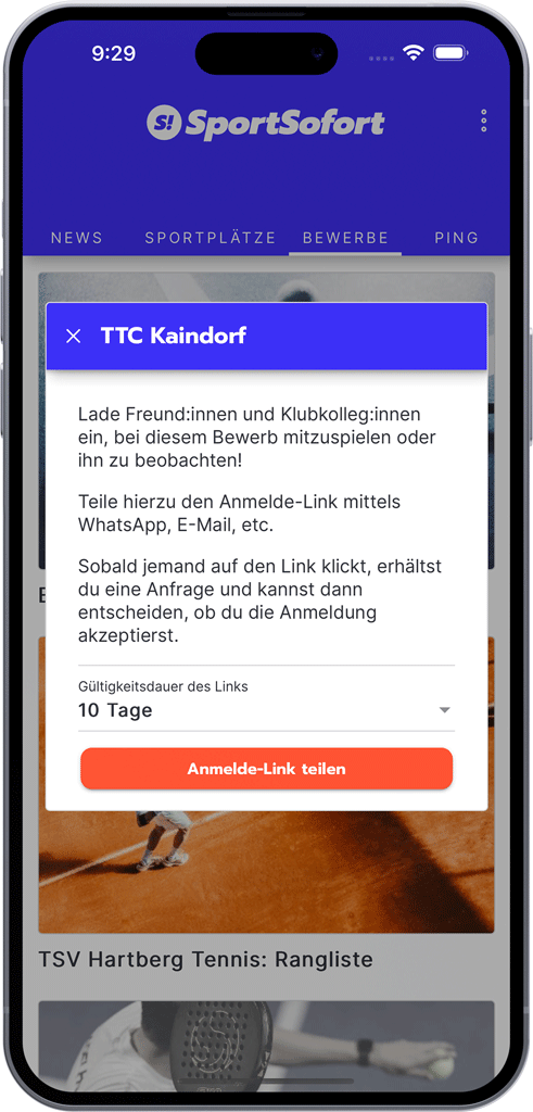 Anmeldelink teilen